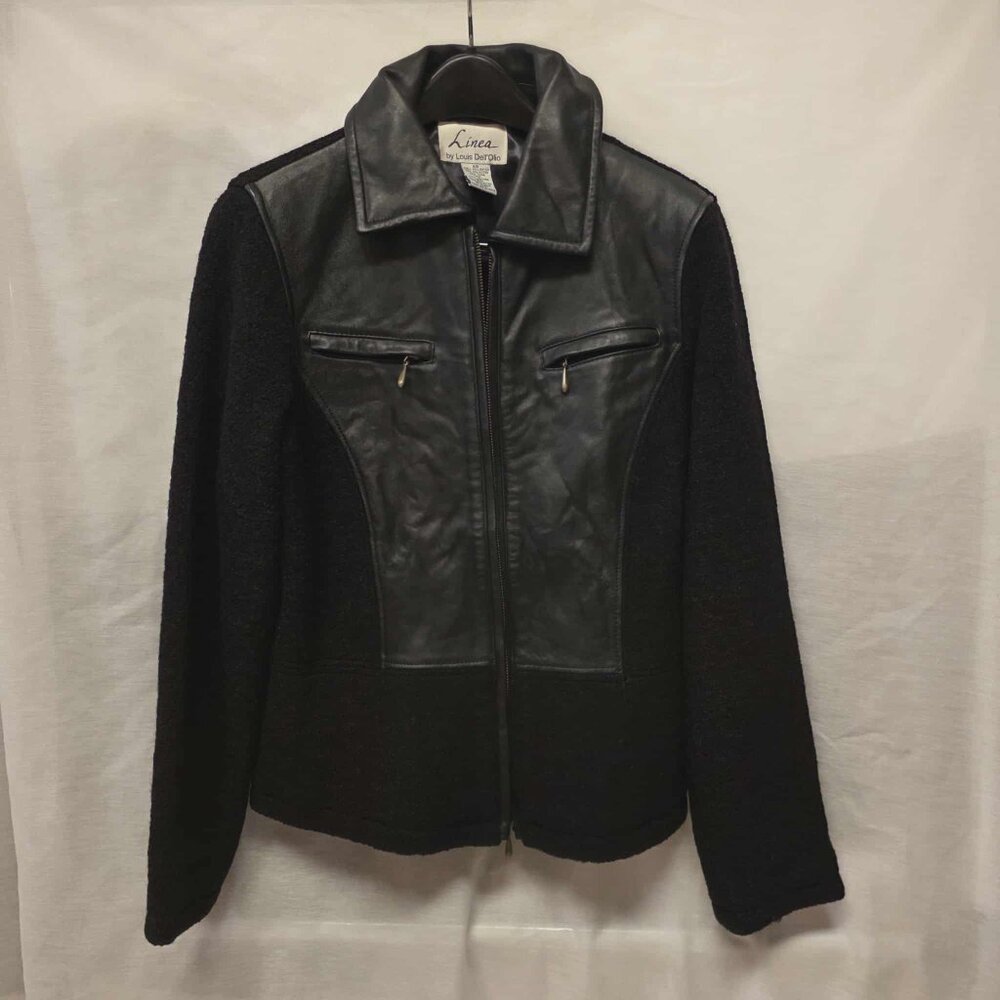 LINEA BY LOUIS DELL'OLIO LEATHER & WOOL BLEND JACKET COAT BLACK WOMEN'S SIZE XS
